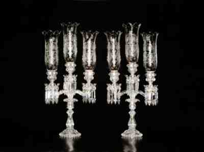 Pair Of Magnificent Three Light Baccarat Crystal Candelabra Candle Holder.28 1/4