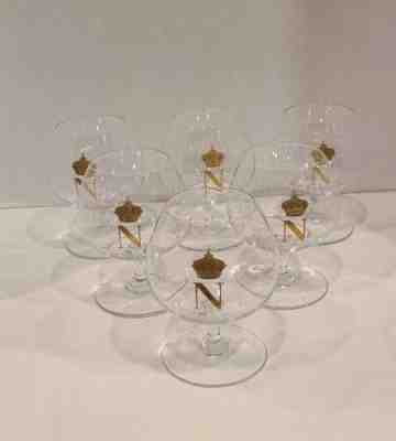 Baccarat Crystal 6 Napoleon Brandy Snifter Glasses "N" with Gold Crown