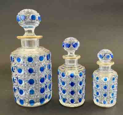 Collection of 3 Antique Baccarat "Diamant Pierreries Bleu" Model Perfume Bottles