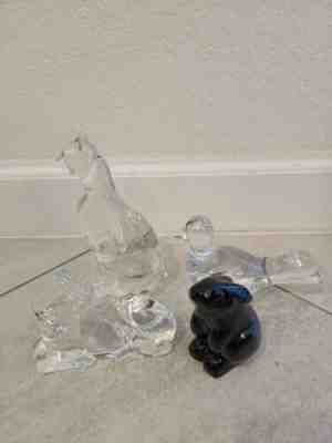 Lot of 4 Baccarat France Crystal Cat Bird Unicorn Bunny Art Glass Figurine