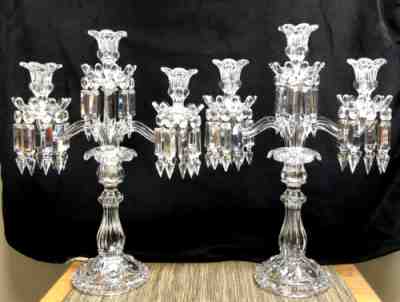 Matched Pair of Baccarat "Medallion" 3 Light Candelabras, Circa 1920; Perfect!