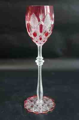 France Signed Pink Baccarat Tsar Crystal Cut To Clear Wine Glass Goblets