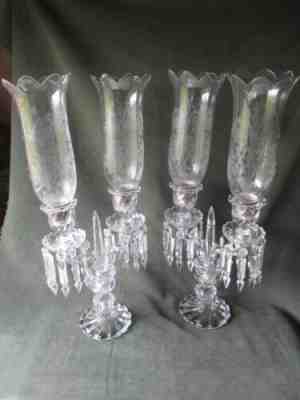 PAIR BACCARAT "BAMBOUS" CRYSTAL DOUBLE HURRICANE CANDLE LAMPS