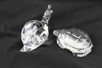 Two Baccarat France glass snail turtle paperweight