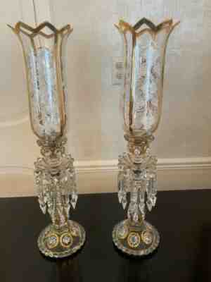 PAIR OF MAGNIFICENT ANTIQUE SINGLE BACCARAT CRYSTAL CANDELABRAS 23.5" H