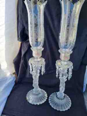 RARE Pair Baccarat Crystal Candelabras Hurricane Lamp's