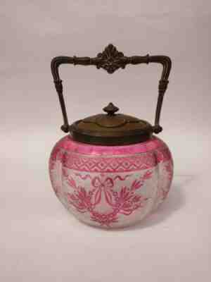19th Century French Baccarat Cameo Etched Glass Biscuit Jar/Barrel