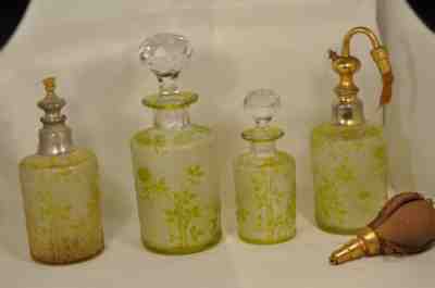 4 ANTIQUE EGLANTINE BACCARAT TOILET BOTTLES