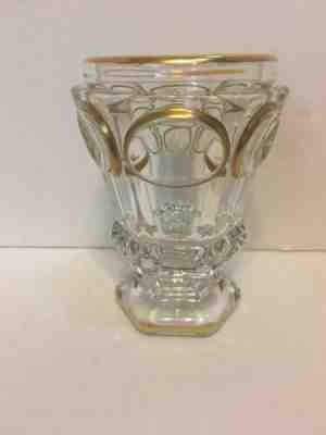 VERY RARE Baccarat Hexagon Vase Clear With GOLD 4 3/4 inches Tall EXC