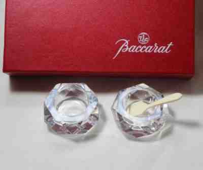 VINTAGE AND RARE - 2 BACCARAT "CAMEL" SALT CELLARS WITH BONE SPOONS ORIGINAL BOX