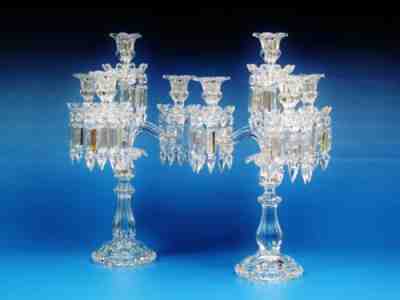 Pair Of Magnificent 4 Light Baccarat Crystal Medallion Candelabra Candle Holder.
