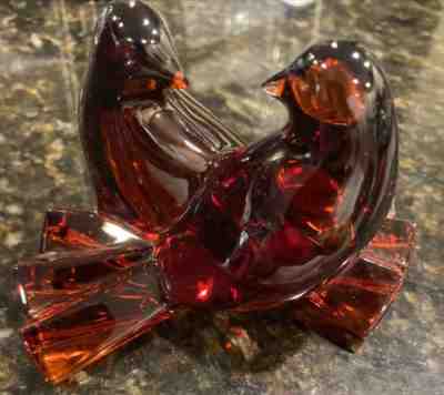 Baccarat twin dove Red crystal figurine 4 X 2.5â?