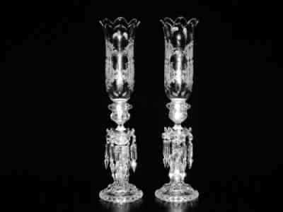 Pair Of Magnificent Single Light Baccarat Crystal Candelabra / Candle Holder.