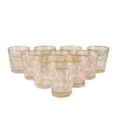 $6800 Set of 10 Baccarat Crystal Gold Etched Empire Old Fashioned Glasses