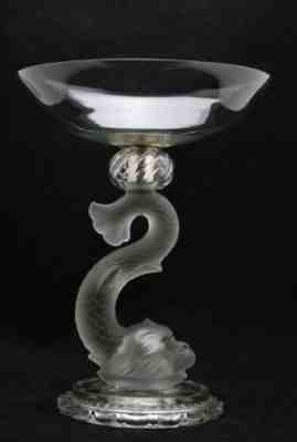 antique Baccarat glass Centerpiece Dolphin, Surtout de table Dauphin 35cm 13.8"