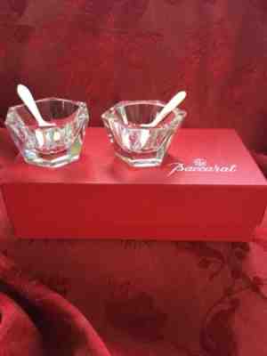MIB FLAWLESS Stunning 2 BACCARAT HARCOURT Crystal SALT DIP CAVIAR CELLARS SPOONS