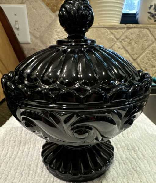 Baccarat Art Deco Black Crystal Lidded Candy Jar Extremely Rare! Great Shape!