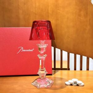 Baccarat Harcourt Crystal "Our Fire" Candlestick Lamp - Red - BNIB Gift Set