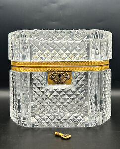 19c Large Crystal Ormolu Jewelry Sugar Casket Tea Caddy 6 Sided Box Baccarat Era