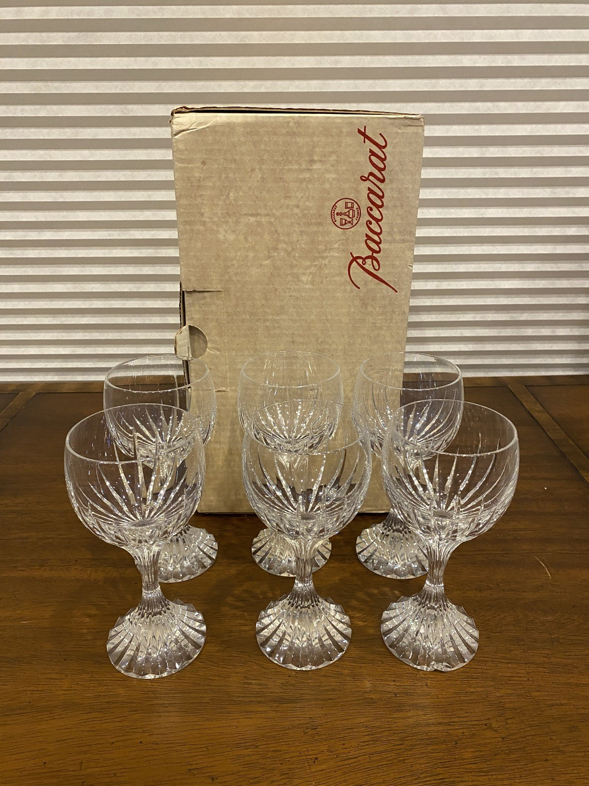 VTG SET 6 BACCARAT Crystal MASSENA Water Goblets W/BOX SIGNED 7"H FRANCE