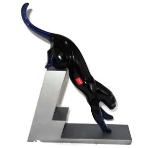 Baccarat Crystal Leaping Panther on Stand, Midnight Blue, 11 1/4" Tall