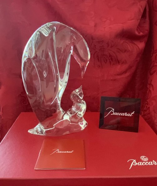 NIBNEW FLAWLESS BACCARAT France Crystal MOTHER PENGUIN & BABY Figurine Sculpture
