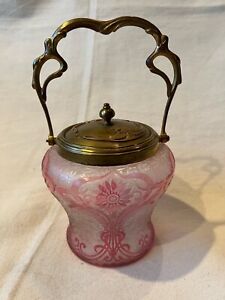 C. 1890 Art Nouveau Baccarat Cranberry Cameo Glass Biscuit Barrel/Jar