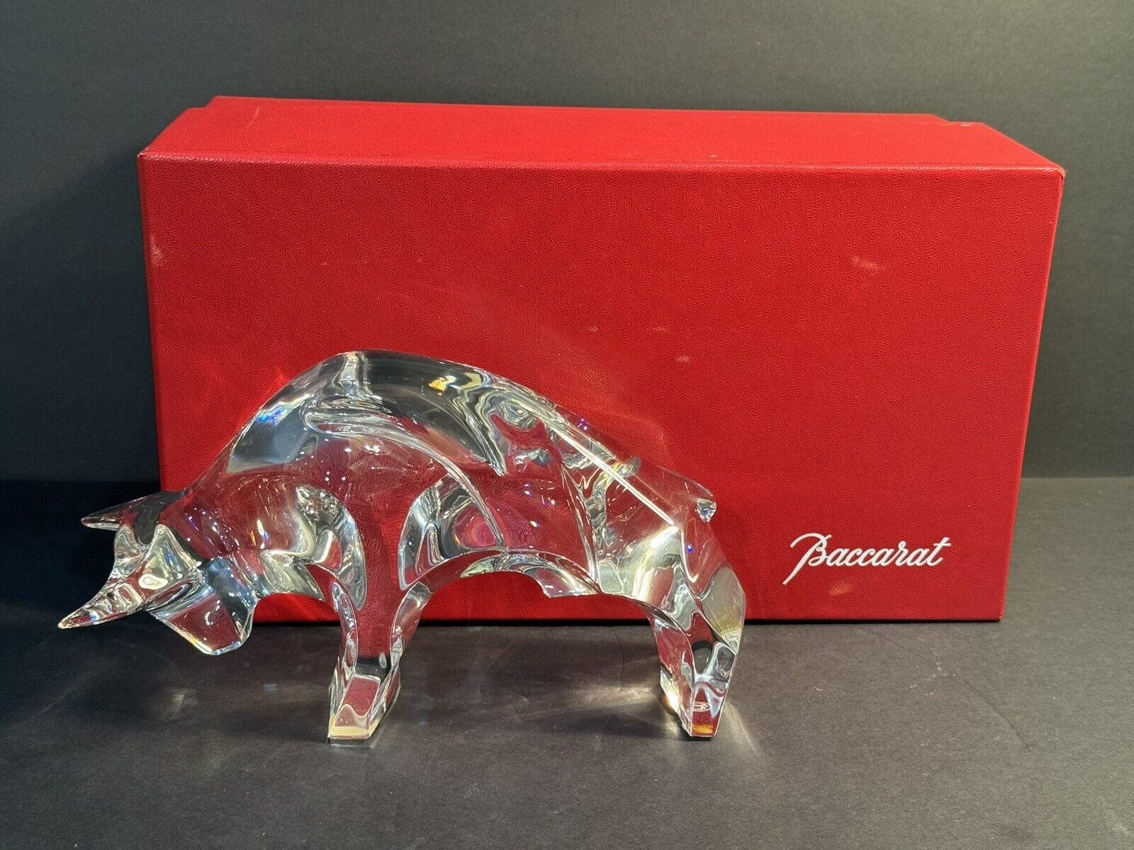 Baccarat Crystal Large 8” Wall Street Bull Taureau Sculpture MINT in Box!