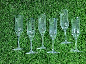 Set of 6 Baccarat Crystal Glass Capri Optic Champagne Flute 7 3/8" Tall (K3)