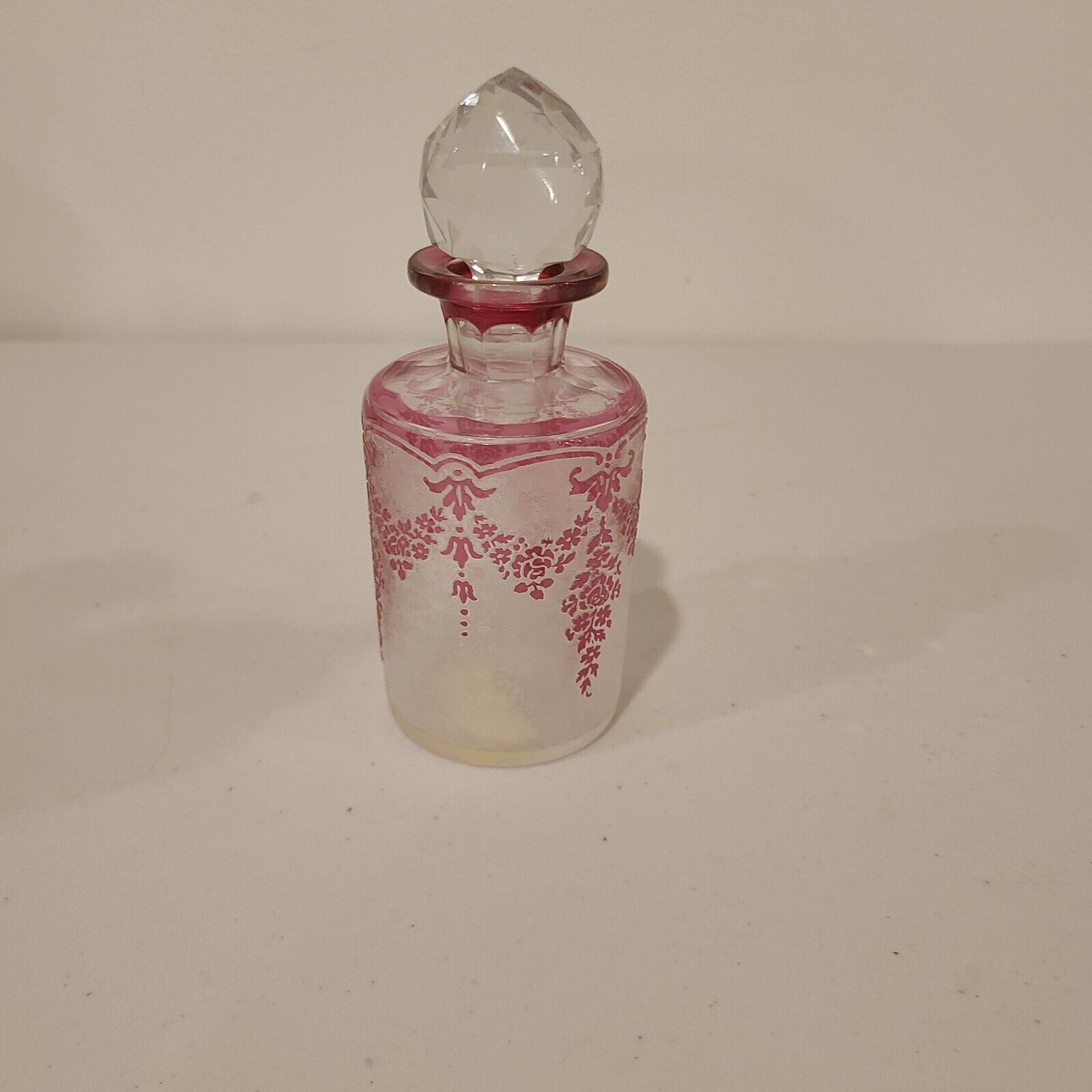 Antique Baccarat style Val St Lambert PINK cameo glass perfume bottle c 1900