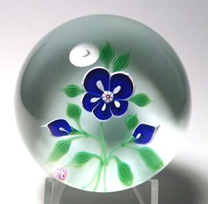 Baccarat Rare 1972 Experimental Design Blue and White Flower & Buds Paperweight