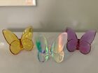 3 Baccarat Crystal Butterflies Sold As A Set. Irredescent, Yellow & Purple.