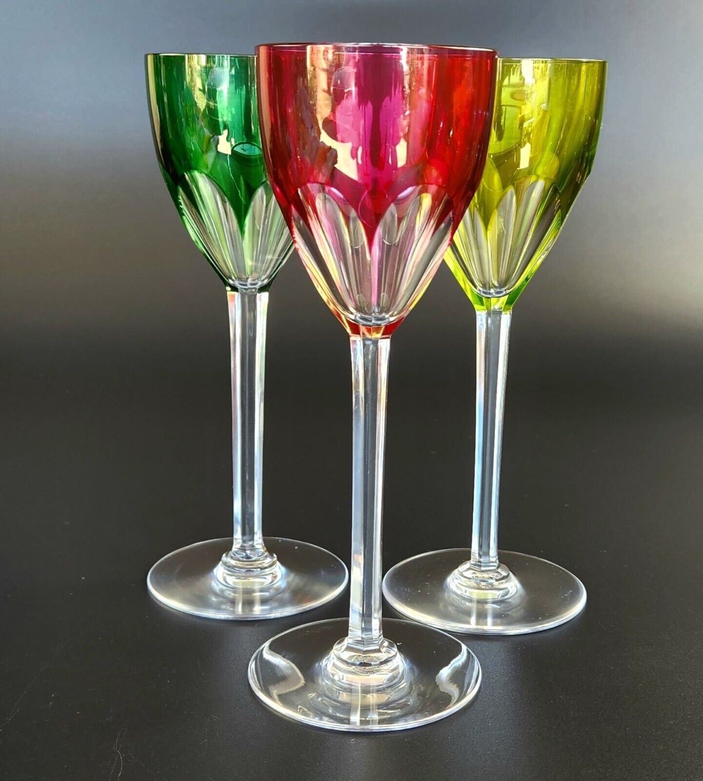 Vintage  - Set of 3- Genova (Cut) by BACCARAT - Multi-Color Rhine Wine Glasses