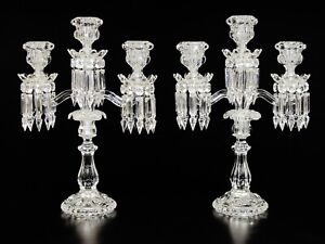 Pair Of Magnificent Three Light Baccarat Crystal Candelabra Candle Holder. 17.5"
