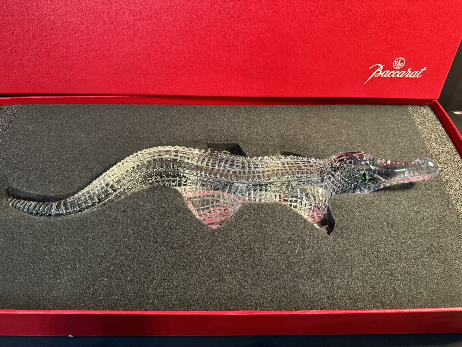 Rare 17.5” Baccarat Crystal Alligator Crocodile w/Green Tear MINT in Box!