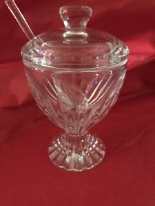 FLAWLESS Stunning BACCARAT France Crystal MASSENA Jam Mustard DISH JAR LID SPOON