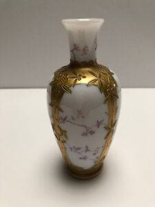 MAGNIFICENT BACCARAT OPALINE VASE HAND PAINTED WITH ORNATE GOLD WORK