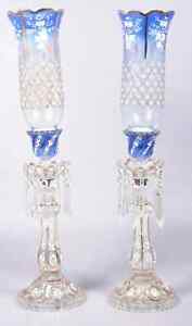 PAIR OF MAGNIFICENT not Signed BACCARAT CANDLESTICK With BLUE TINTE GLASS