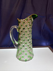 Baccarat Hobnail And Lace GREEN CUT TO CLEAR GLASS Gold Pitcher
