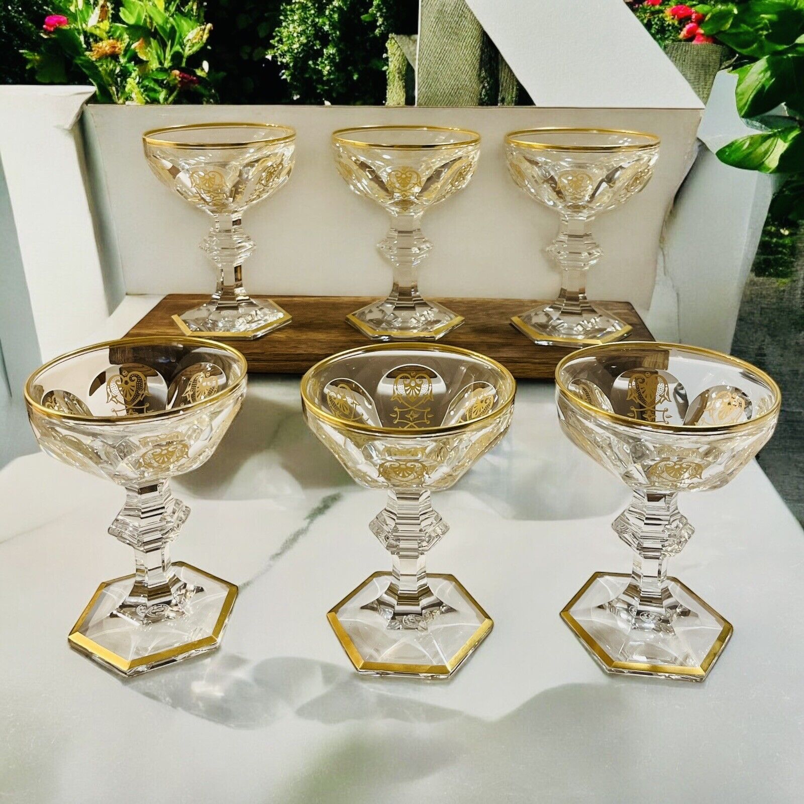 Baccarat Crystal Set of 6 Harcourt Empire Champagne Glasses 5 1/4”Excellent