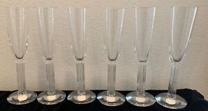 Set of 6! BACCARAT Lyra Crystal Champagne Flutes 9-1/8” France