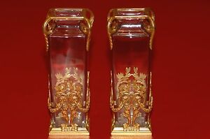 Baccarat early 19th century pair of vases with ormolu guirlandes