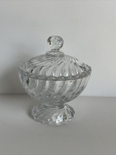 Vintage BACCARAT Crystal Twisted Bamboo Lidded Dish Compote Candy Jar 5.5" Dia