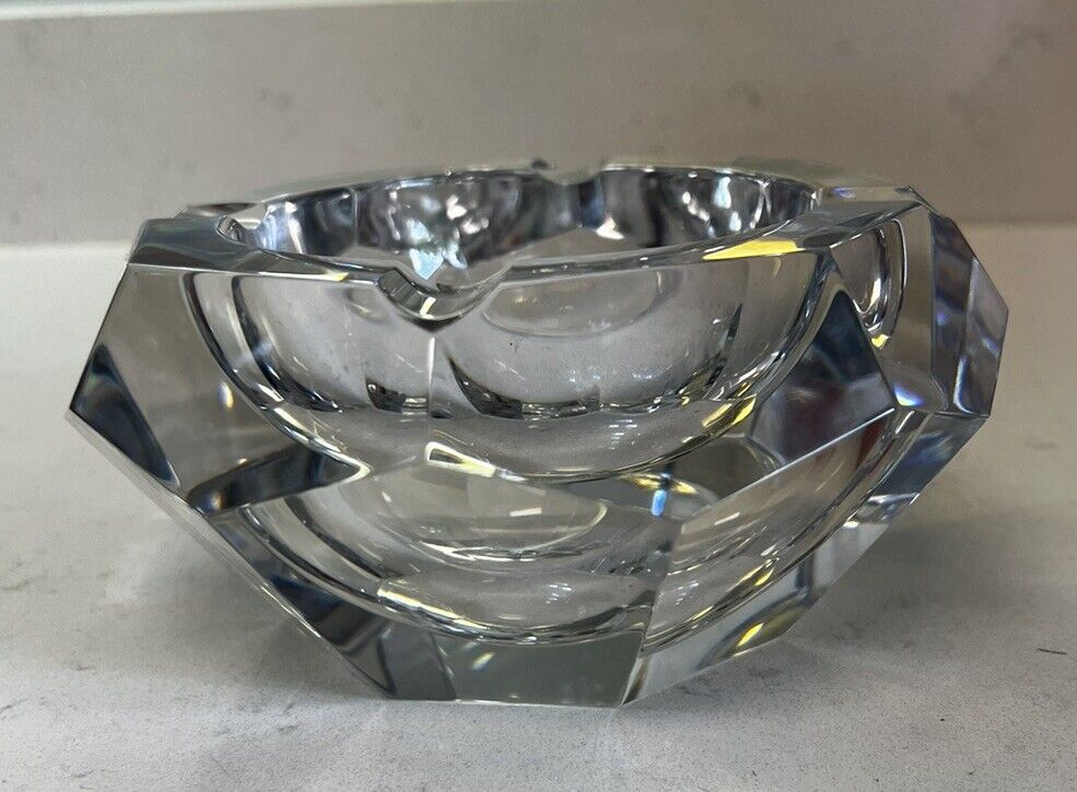 Baccarat Diamond Cut Crystal Ashtray France Art Glass Octagonal 6”X3” Heavy Big