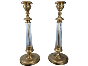 French Baccarat Bronze Dore Mounted Crystal Candlesticks
