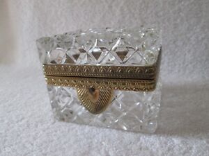 Antique Baccarat Style Gilt Ormolu Cut Crystal French Sugar Casket Jewelry Box