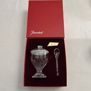 FLAWLESS Stunning BACCARAT France Crystal MASSENA Jam Mustard DISH JAR LID SPOON