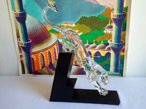 RARE Baccarat Crystal Leaping Panther Clear 11 1/4" JAGUAR Stand PERFECT Cat WOW