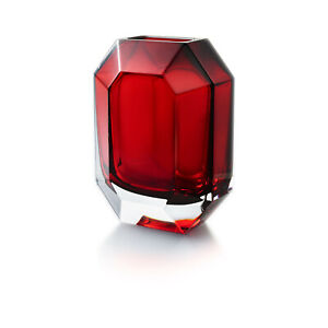 NEW BACCARAT CRYSTAL OCTOGONE VASE RED #2813754 BRAND NIB LARGE SAVE$$ F/SH