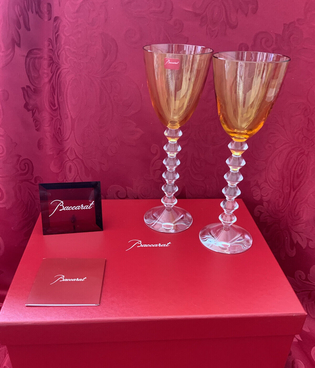 NIB’s FLAWLESS Topaz BACCARAT France 2 VEGA Crystal FORTISSIMO WINE RHINE Glass